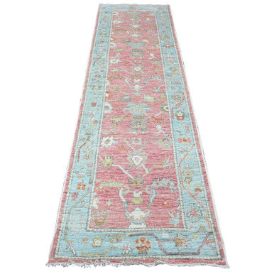 Oushak And Peshawar Wool Hand Knotted Rug Pink 2.9x9.5 -O089925