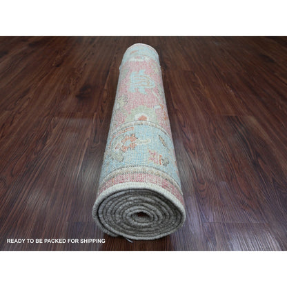 Oushak And Peshawar Wool Hand Knotted Rug Pink 2.9x9.5 -O089925