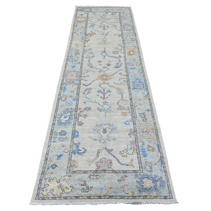 Oushak And Peshawar Wool Hand Knotted Rug Ivory 3.0x10.1 -O089926