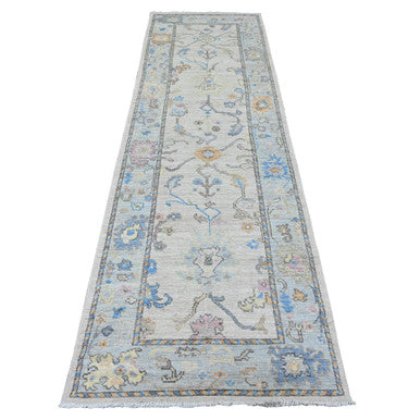 Oushak And Peshawar Wool Hand Knotted Rug Ivory 3.0x10.1 -O089926