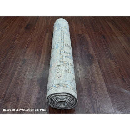 Oushak And Peshawar Wool Hand Knotted Rug Ivory 3.0x10.1 -O089926