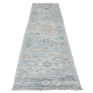 Oushak And Peshawar Wool Hand Knotted Rug Grey 3.1x10.0 -O089930