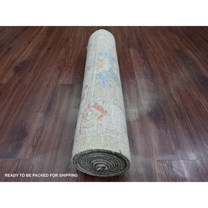 Oushak And Peshawar Wool Hand Knotted Rug Green 2.9x11.3 -O089932