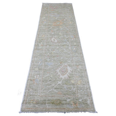 Oushak And Peshawar Wool Hand Knotted Rug Green 2.9x9.11 -O089937