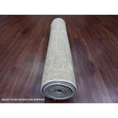 Oushak And Peshawar Wool Hand Knotted Rug Green 2.9x9.11 -O089937