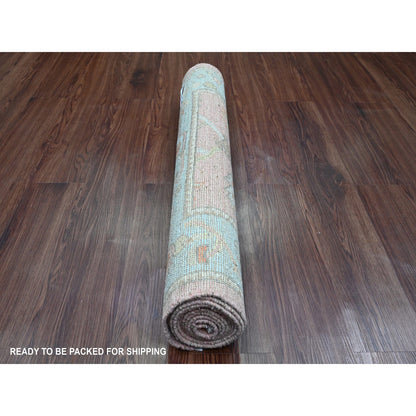 Oushak And Peshawar Wool Hand Knotted Rug Pink 2.9x9.7 -O089939