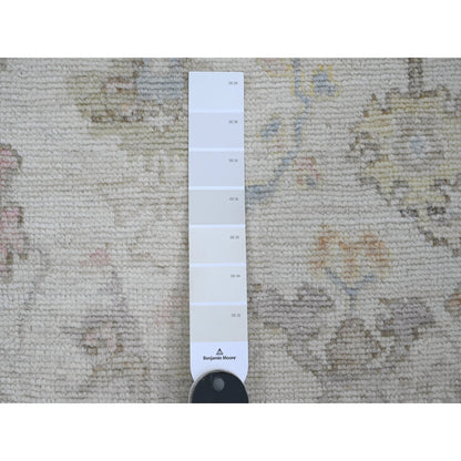 Oushak And Peshawar Wool Hand Knotted Rug Ivory 2.10x12.7 -O089942