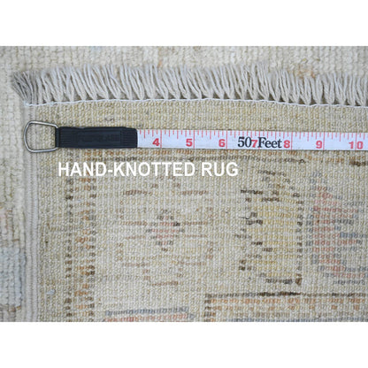 Oushak And Peshawar Wool Hand Knotted Rug Ivory 2.10x12.7 -O089942