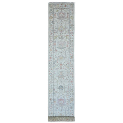 Oushak And Peshawar Wool Hand Knotted Rug Ivory 3.0x22.5 -O089944