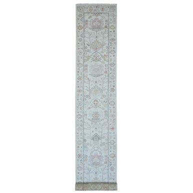 Oushak And Peshawar Wool Hand Knotted Rug Ivory 3.0x22.5 -O089944
