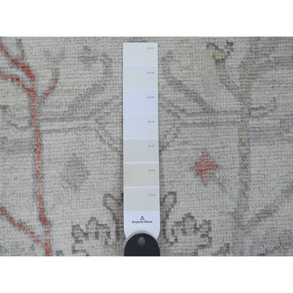 Oushak And Peshawar Wool Hand Knotted Rug Ivory 3.0x22.5 -O089944