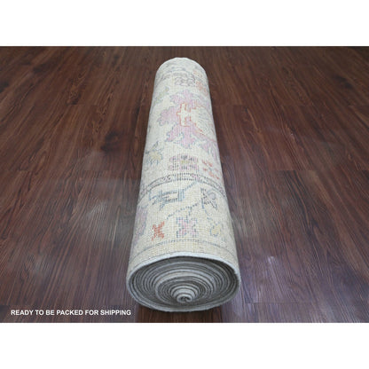 Oushak And Peshawar Wool Hand Knotted Rug Ivory 3.0x22.5 -O089944