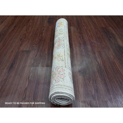Oushak And Peshawar Wool Hand Knotted Rug Ivory 2.11x5.11 -O089949