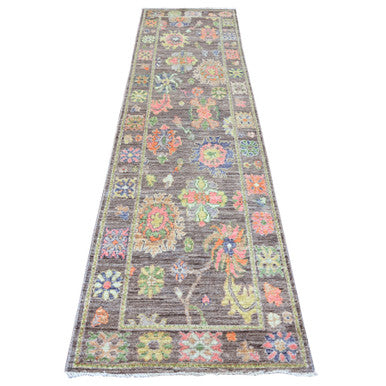 Oushak And Peshawar Wool Hand Knotted Rug Brown 2.10x10.4 -O089956