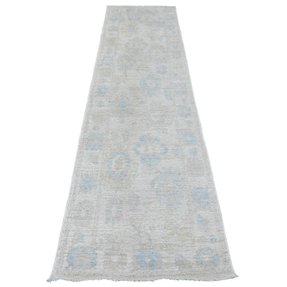 Oushak And Peshawar Wool Hand Knotted Rug Ivory 2.7x9.10 -O089957