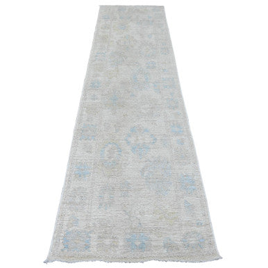 Oushak And Peshawar Wool Hand Knotted Rug Ivory 2.7x9.10 -O089957