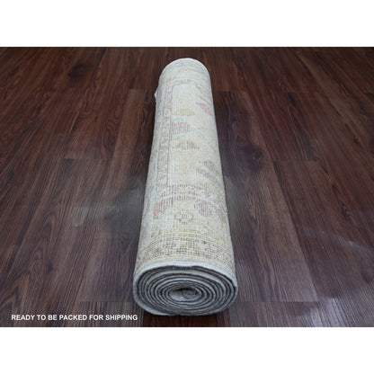 Oushak And Peshawar Wool Hand Knotted Rug Ivory 2.8x11.8 -O089961