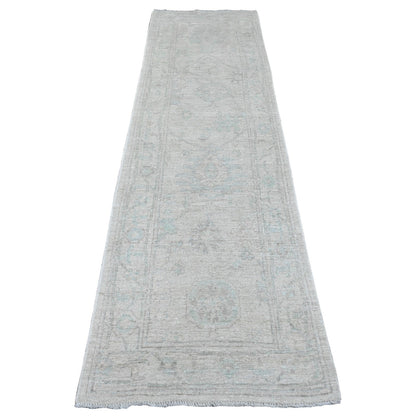 Oushak And Peshawar Wool Hand Knotted Rug Grey 2.8x9.7 -O089964