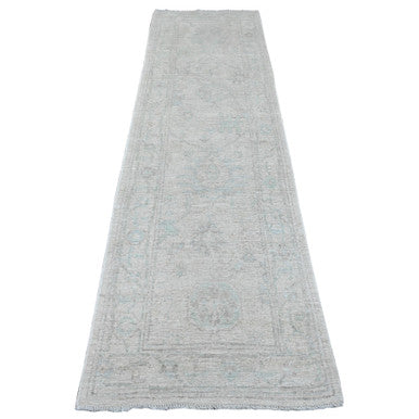 Oushak And Peshawar Wool Hand Knotted Rug Grey 2.8x9.7 -O089964