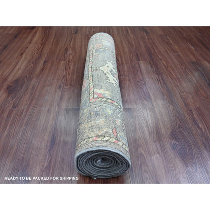 Oushak And Peshawar Wool Hand Knotted Rug Brown 2.10x11.10 -O089967
