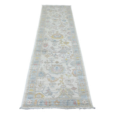Oushak And Peshawar Wool Hand Knotted Rug Ivory 2.9x9.5 -O089969