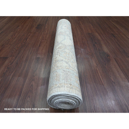 Oushak And Peshawar Wool Hand Knotted Rug Ivory 2.9x9.5 -O089969
