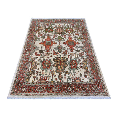 Oushak And Peshawar Wool Hand Knotted Rug Ivory 4.8x6.3 -O089970