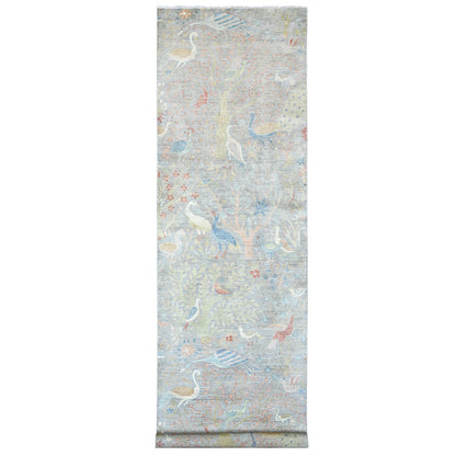 Oushak And Peshawar Wool Hand Knotted Rug Grey 3.11x15.9 -O089977