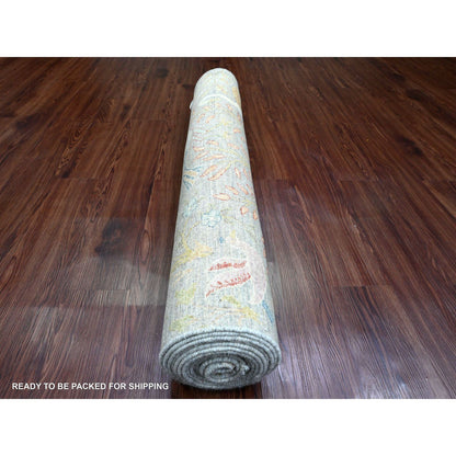 Oushak And Peshawar Wool Hand Knotted Rug Grey 3.11x15.9 -O089977