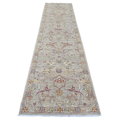 Oushak And Peshawar Wool Hand Knotted Rug Brown 2.11x11.8 -O089990