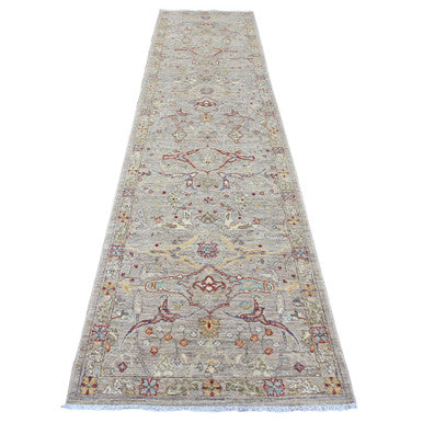Oushak And Peshawar Wool Hand Knotted Rug Brown 2.11x11.8 -O089990