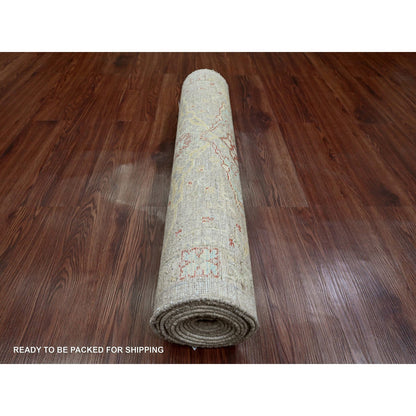 Oushak And Peshawar Wool Hand Knotted Rug Brown 2.11x11.8 -O089990