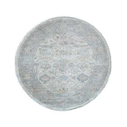 Oushak And Peshawar Wool Hand Knotted Rug Ivory 5.8x5.9 -O089996
