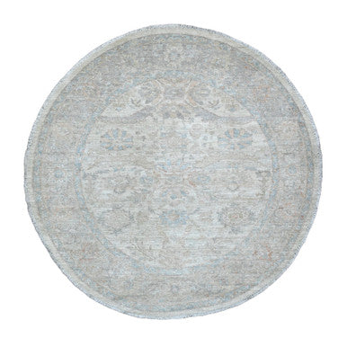Oushak And Peshawar Wool Hand Knotted Rug Ivory 5.8x5.9 -O089999