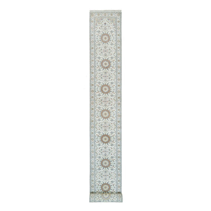 Fine Oriental Wool Hand Knotted Rug Ivory Ivory 2.6X22.9 -O090001