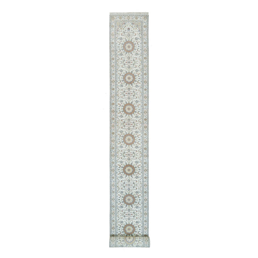 Fine Oriental Wool Hand Knotted Rug Ivory Ivory 2.6X22.9 -O090001
