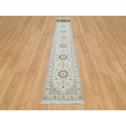 Fine Oriental Wool Hand Knotted Rug Ivory Ivory 2.6X22.9 -O090001