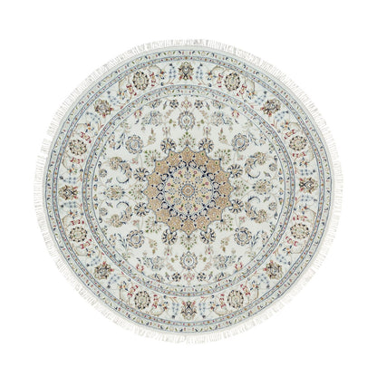 Fine Oriental Wool Hand Knotted Rug Ivory Ivory 6.5X6.5 -O090004
