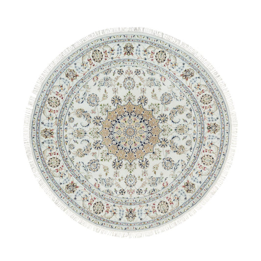 Fine Oriental Wool Hand Knotted Rug Ivory Ivory 6.5X6.5 -O090004