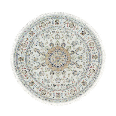 Fine Oriental Wool Hand Knotted Rug Ivory Ivory 6.5X6.5 -O090004