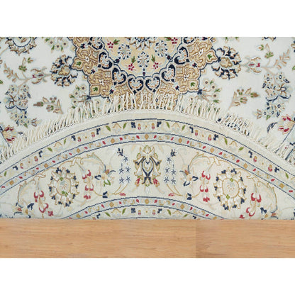 Fine Oriental Wool Hand Knotted Rug Ivory Ivory 6.5X6.5 -O090004