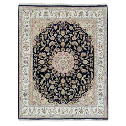 Fine Oriental Wool Hand Knotted Rug Blue Ivory 7.10X10.1 -O090008