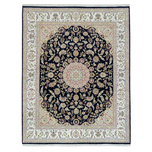 Fine Oriental Wool Hand Knotted Rug Blue Ivory 7.10X10.1 -O090008