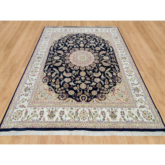 Fine Oriental Wool Hand Knotted Rug Blue Ivory 7.10X10.1 -O090008