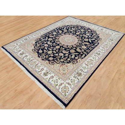 Fine Oriental Wool Hand Knotted Rug Blue Ivory 7.10X10.1 -O090008