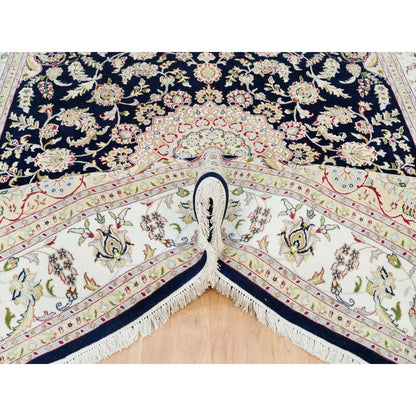 Fine Oriental Wool Hand Knotted Rug Blue Ivory 7.10X10.1 -O090008