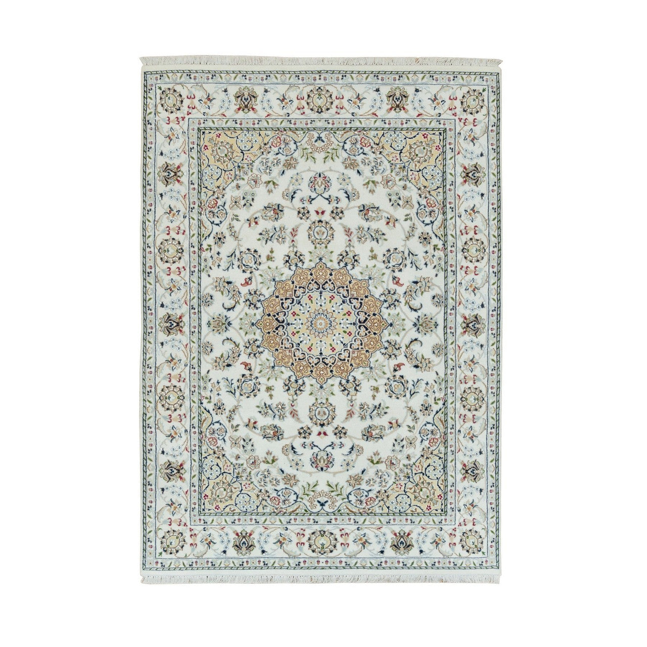 Fine Oriental Wool Hand Knotted Rug Ivory Ivory 4.7X6.8 -O090013