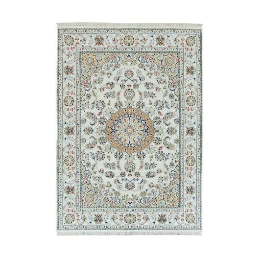 Fine Oriental Wool Hand Knotted Rug Ivory Ivory 4.7X6.8 -O090013