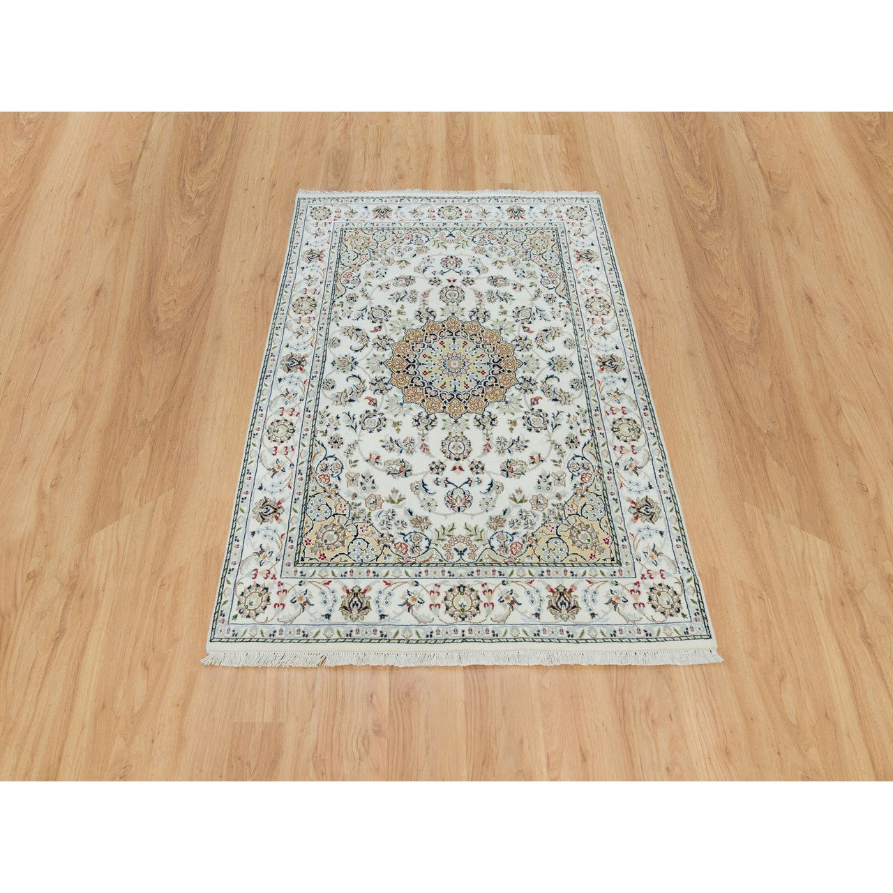Fine Oriental Wool Hand Knotted Rug Ivory Ivory 4.7X6.8 -O090013