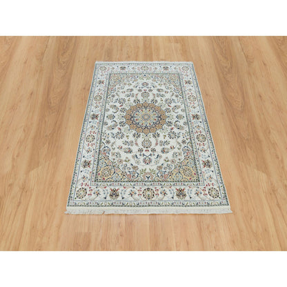 Fine Oriental Wool Hand Knotted Rug Ivory Ivory 4.7X6.8 -O090013
